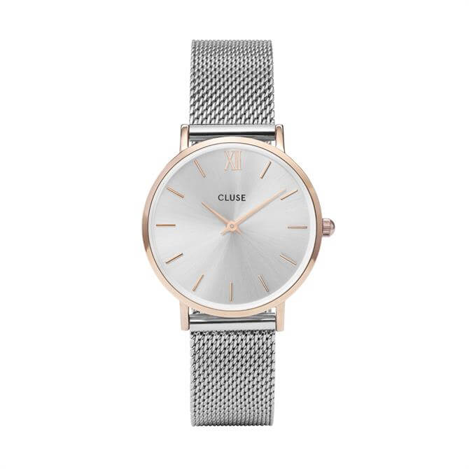 Cluse Minuit Mesh Rose Gold/Silver Watch